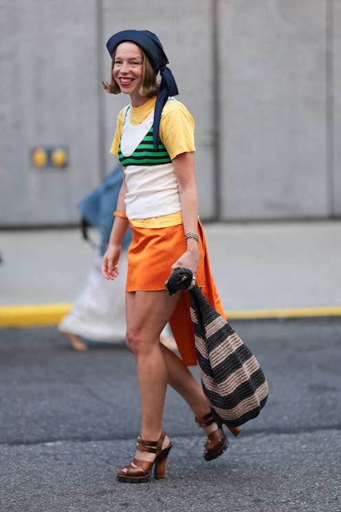 Chloe King seen wearing a navy sailor hat at NYFW spring summer 2026