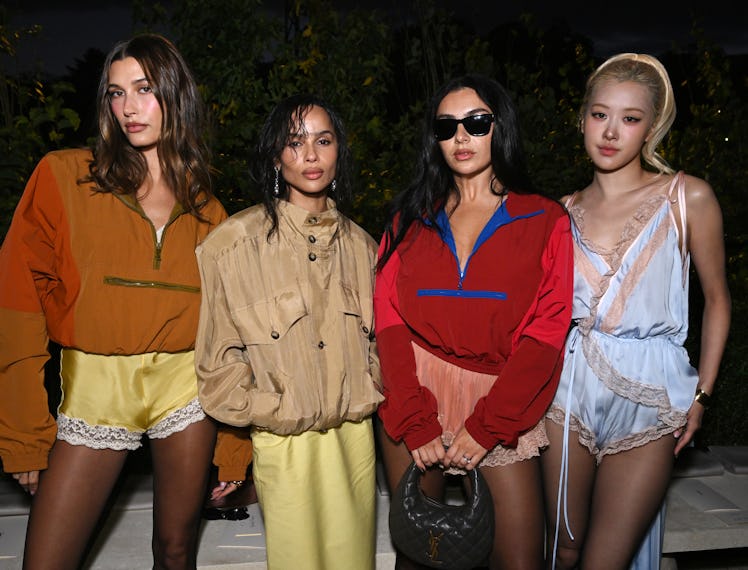 Hailey Bieber, Zoe Kravitz, Charli XCX, Rosé at the Saint Laurent fashion show as part of Spring/Sum...