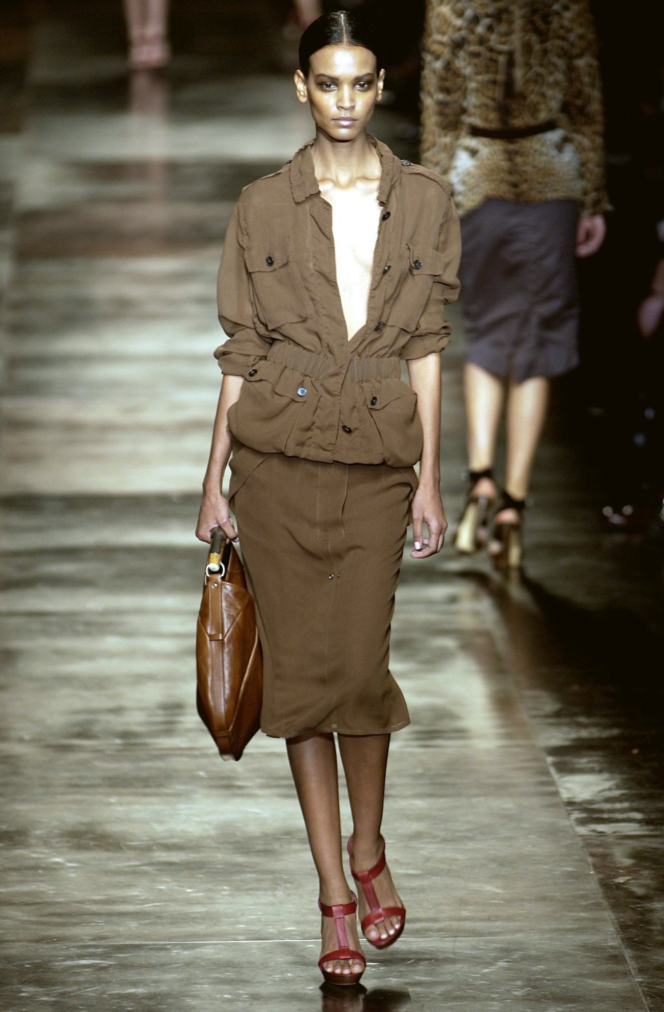 PARIS, FRANCE - OCTOBER 09: Liya Kebede walks the runway during the Yves Saint Laurent Rive Gauche R...