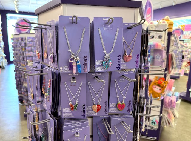 NOVATO, CALIFORNIA - JUNE 23: Jewelry is displayed at a Claire's store on June 23, 2025 in Novato, C...