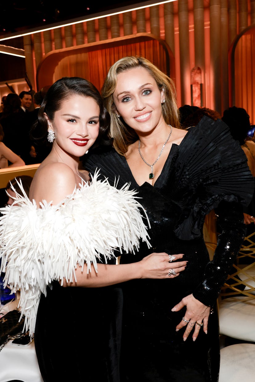 Selena Gomez and Miley Cyrus attend the 83rd Annual Golden Globe Awards