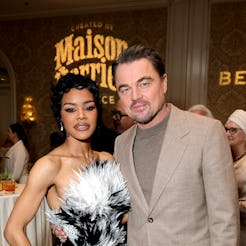 LOS ANGELES, CALIFORNIA - JANUARY 10: (L-R) Teyana Taylor and Leonardo DiCaprio attend The BAFTA Tea...