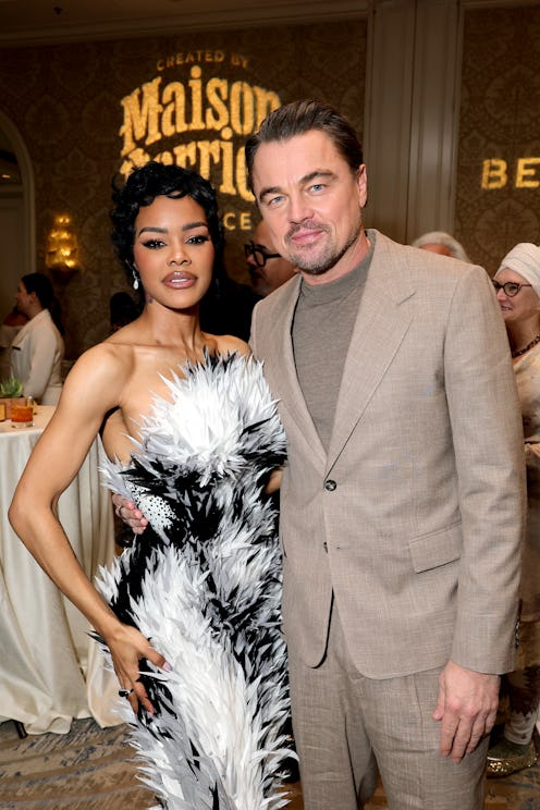 LOS ANGELES, CALIFORNIA - JANUARY 10: (L-R) Teyana Taylor and Leonardo DiCaprio attend The BAFTA Tea...
