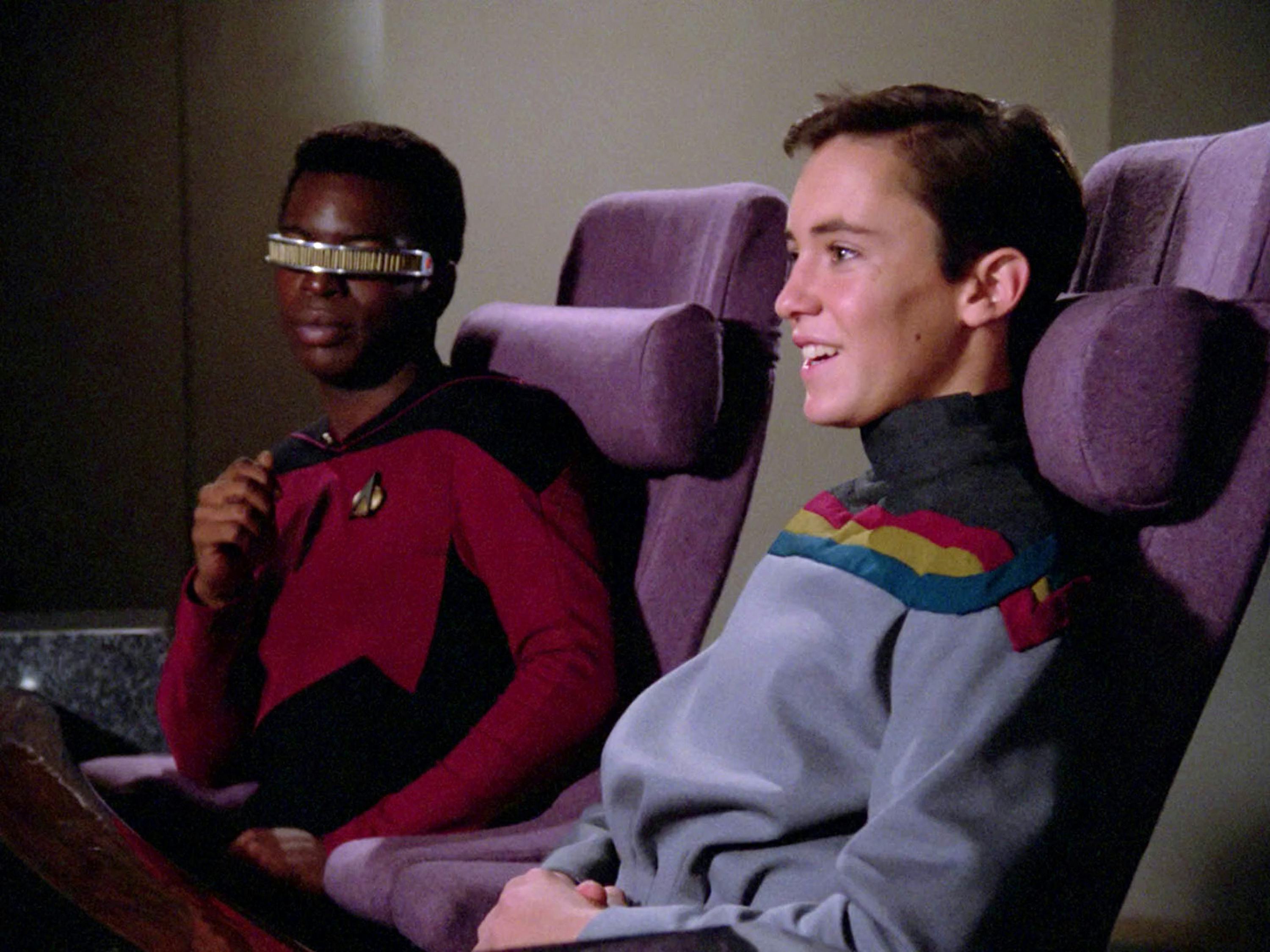 LOS ANGELES - JANUARY 9: LeVar Burton as Lt. Geordi La Forge and Will Wheaton as Wesley Crusher in t...