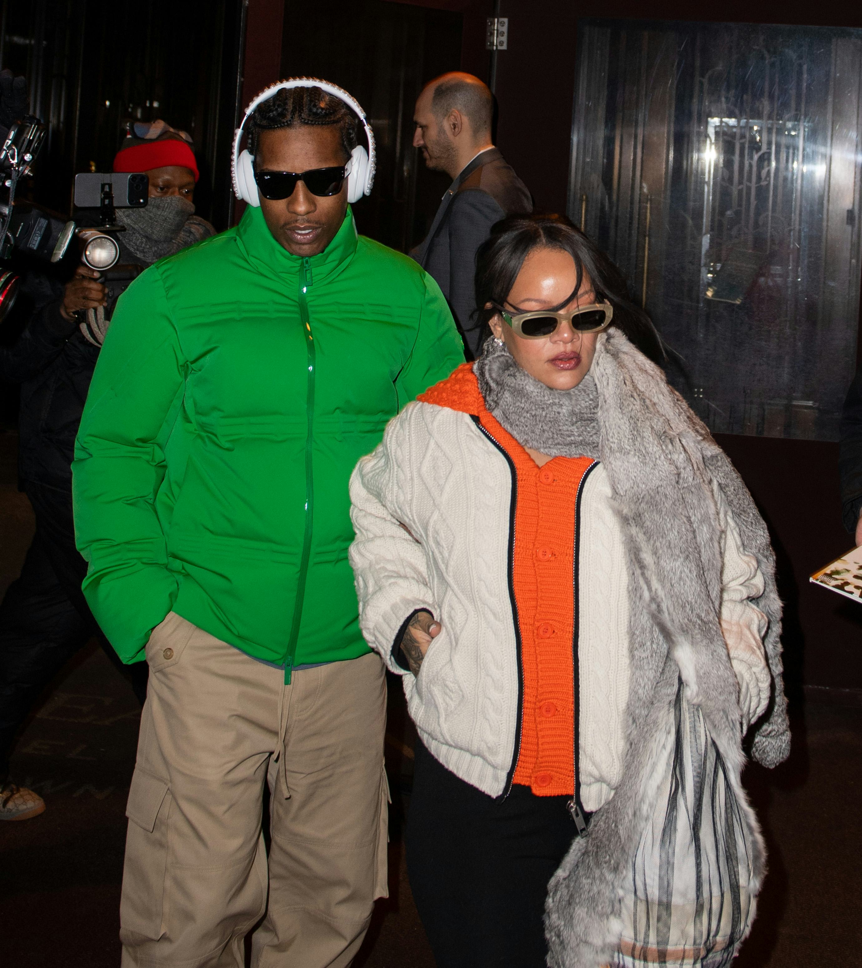 A$AP Rocky and Rihanna are seen on January 20, 2026 in New York City.