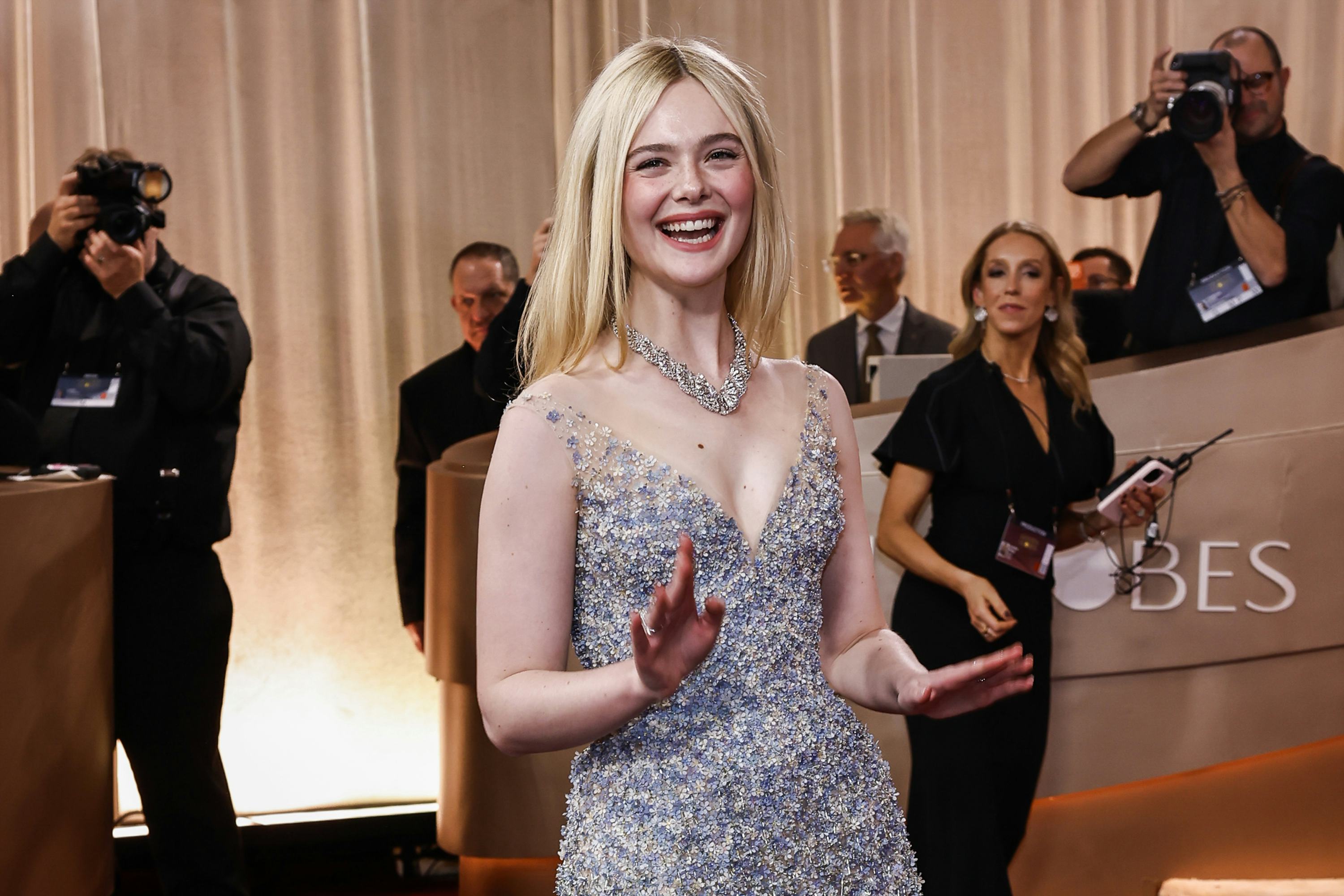 Elle Fanning attending the 83rd Golden Globes awards at The Beverly Hilton in Beverly Hills, Los Ang...