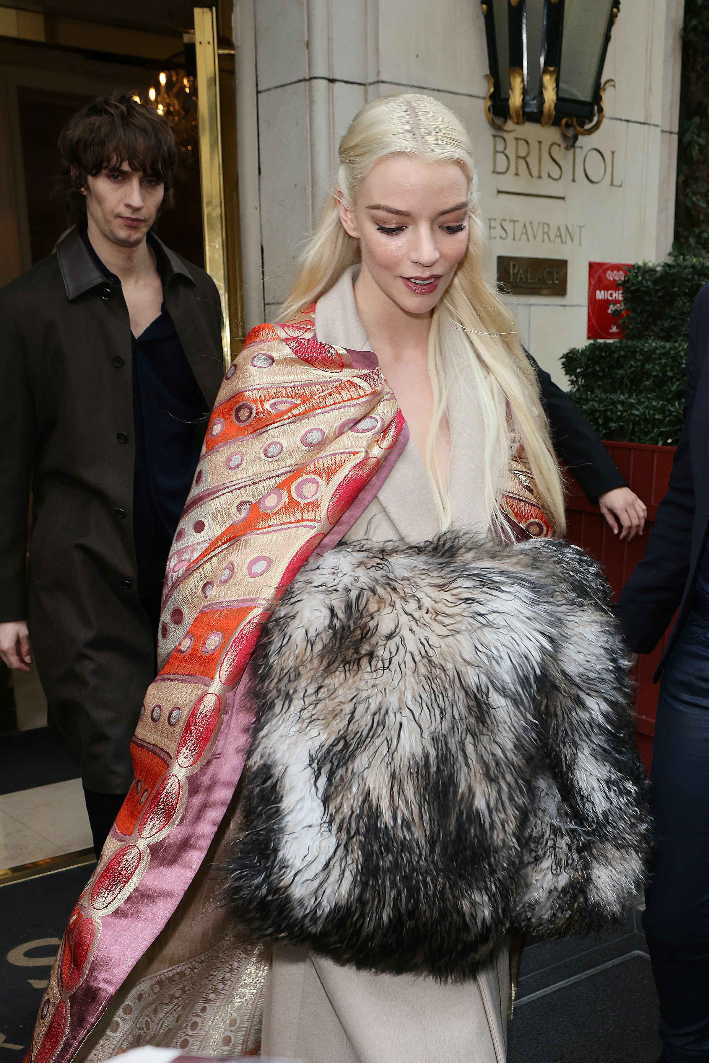 Anya Taylor-Joy leaving her hotel ahead of Christian Dior during the Haute Couture Spring Summer 202...