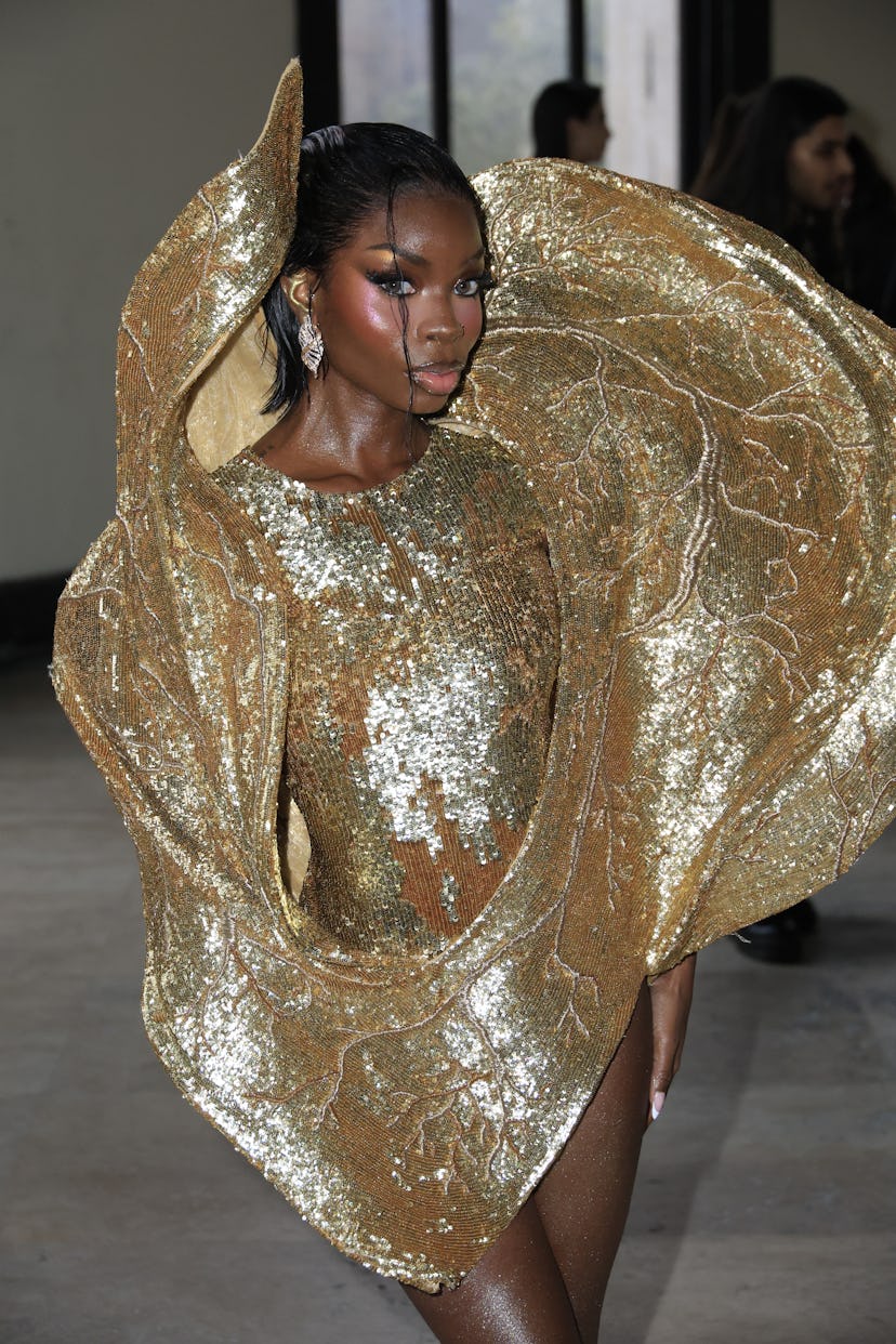 Olandria Carthen attends the Rahul Mishra Haute Couture Week Spring/Summer 2026 show as part of Pari...