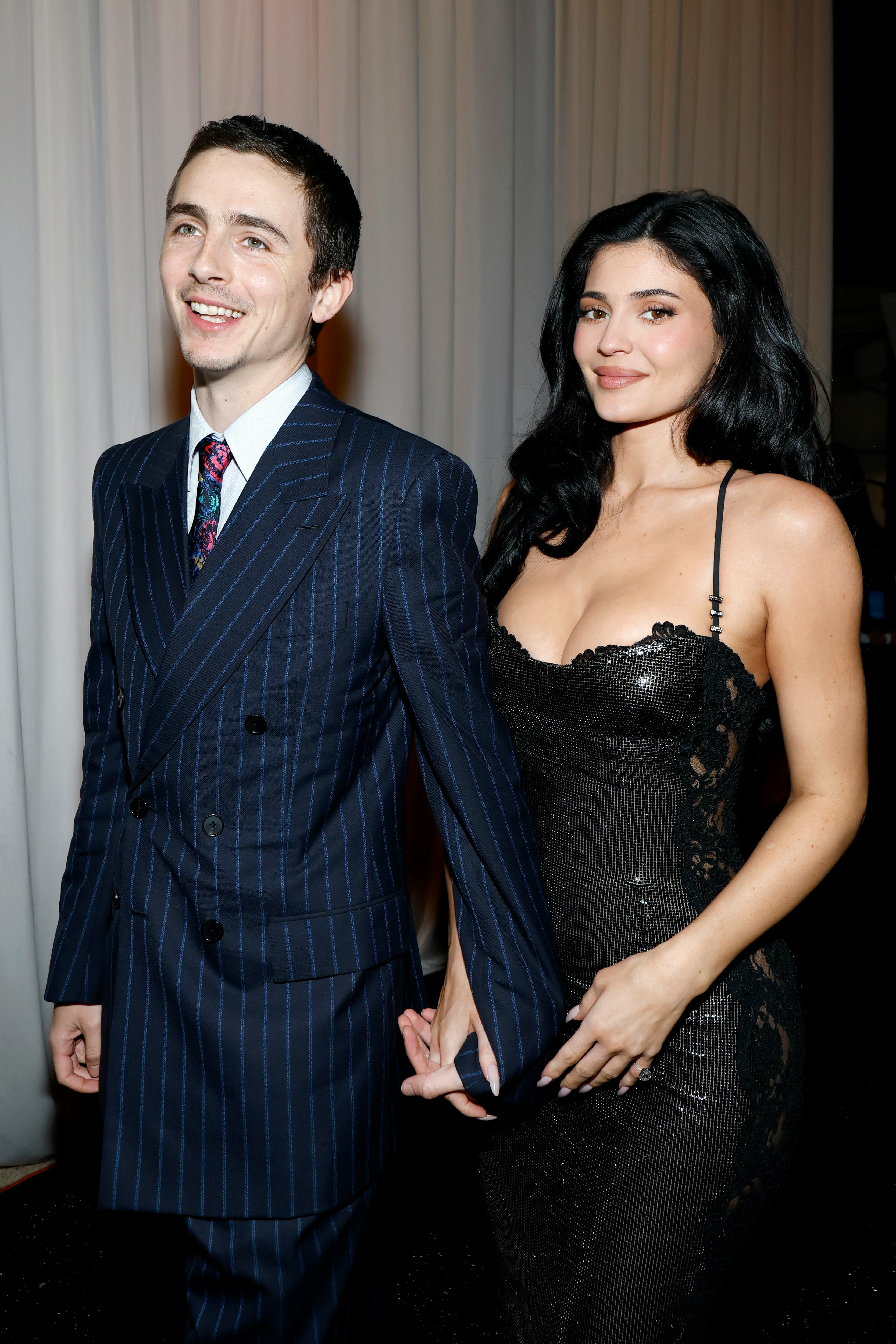 Timothée Chalamet and Kylie Jenner attend the 31st Annual Critics Choice Awards at Barker Hangar on ...