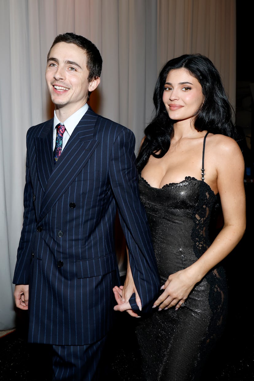 Timothée Chalamet and Kylie Jenner attend the 31st Annual Critics Choice Awards at Barker Hangar on ...