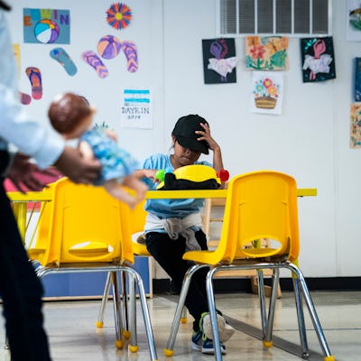 Immigrant children play with toys in a daycare as U.S. Immigration and Customs Enforcement (ICE) and Enforcement and Removal Operations (ERO) hosts a media tour at the South Texas Family Residential Center, which houses families who are pending disposition of their immigration cases.
