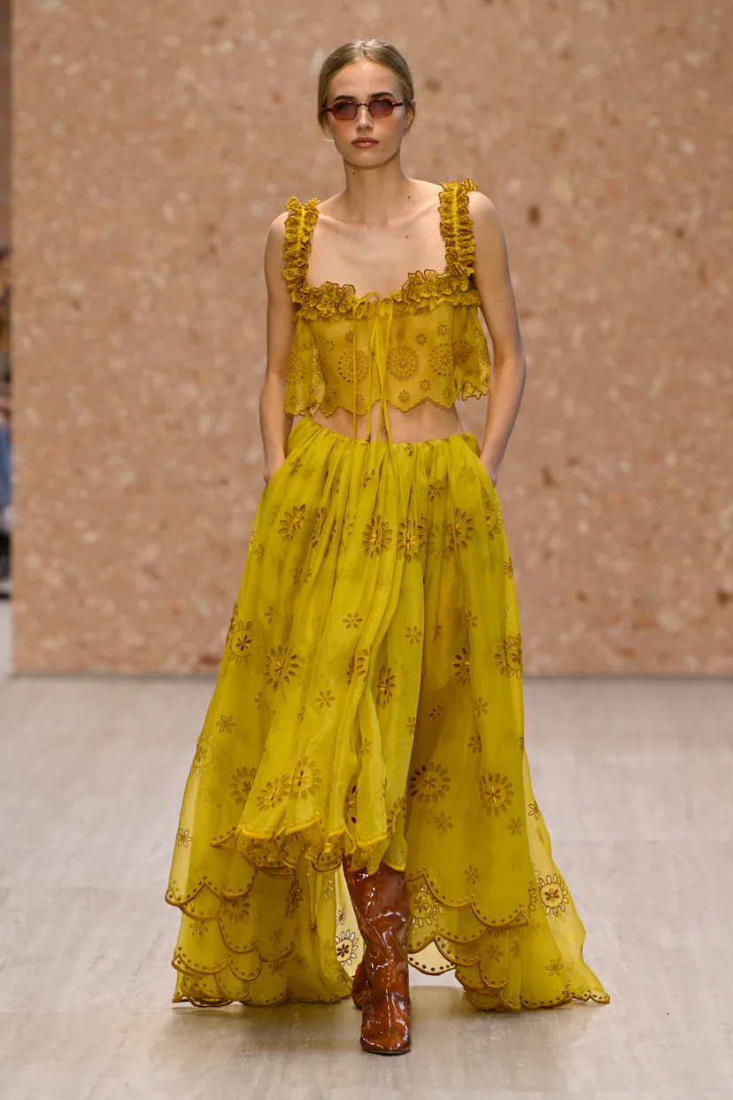 Model on the runway at the Chloé fashion show as a part of Paris RTW Spring/Summer 2027 fashion week