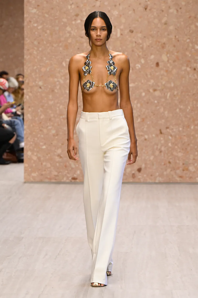 Model on the runway at the Chloé fashion show as a part of Paris RTW Spring/Summer 2027 fashion week