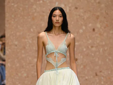 Model on the runway at the Chloé fashion show as a part of Paris RTW Spring/Summer 2027
