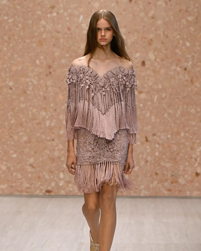 Model on the runway at the Chloé fashion show as a part of Paris RTW Spring/Summer 2027 fashion week...