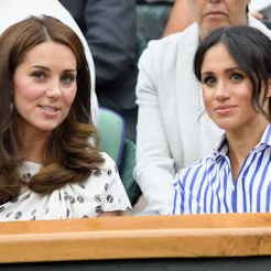LONDON, ENGLAND - JULY 14: Catherine, Duchess of Cambridge and Meghan, Duchess of Sussex attends da...