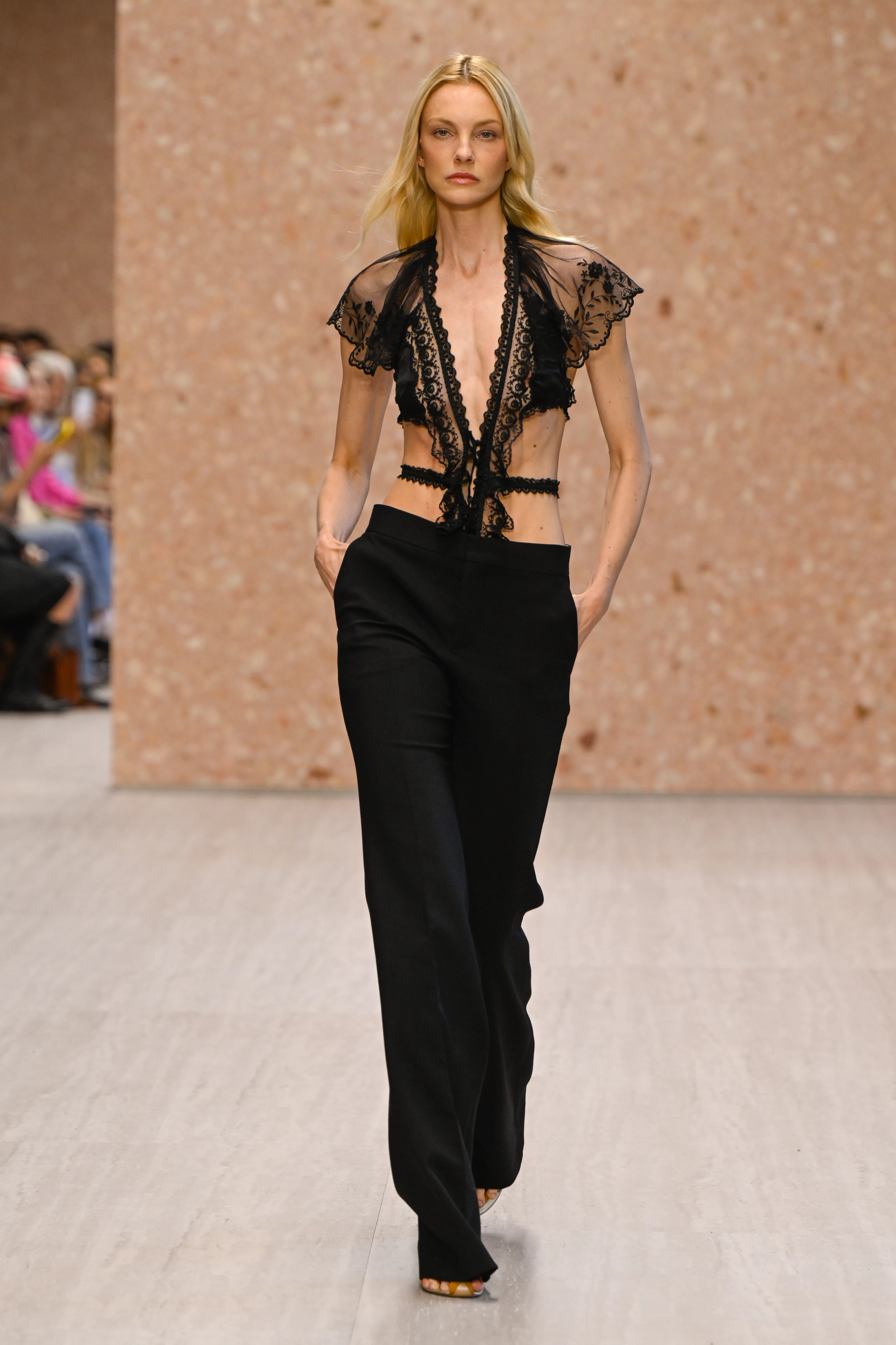 Model on the runway at the Chloé fashion show as a part of Paris RTW Spring/Summer 2027 fashion week...