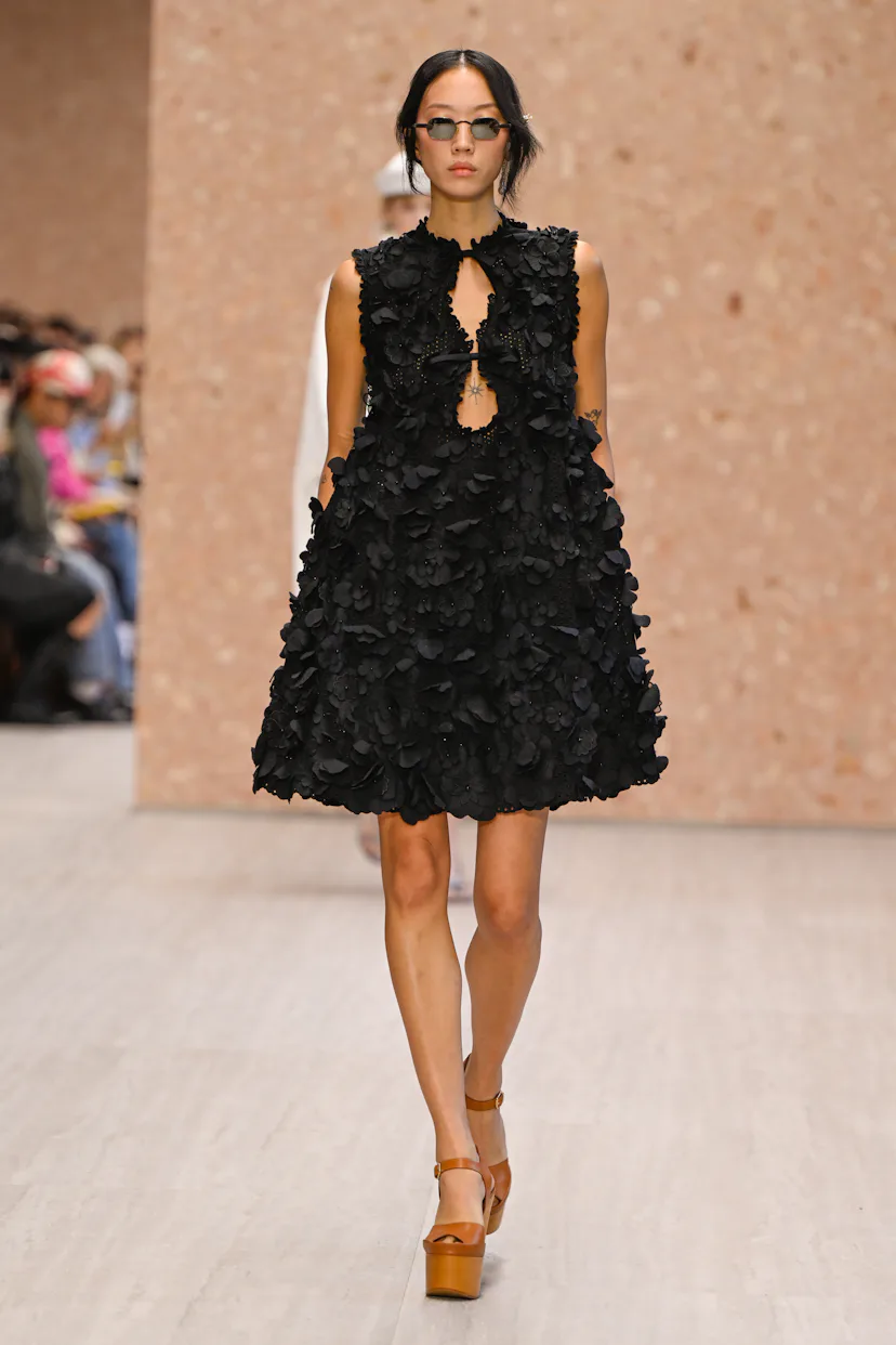 Model on the runway at the Chloé fashion show as a part of Paris RTW Spring/Summer 2027 fashion week