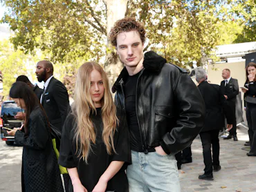 PARIS, FRANCE - OCTOBER 01: Amelie Hoeferle and Graham Campbell attend the Balenciaga Womenswear Spr...