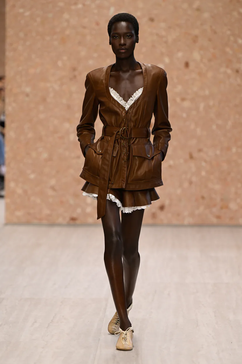 Model on the runway at the Chloé fashion show as a part of Paris RTW Spring/Summer 2027 fashion week