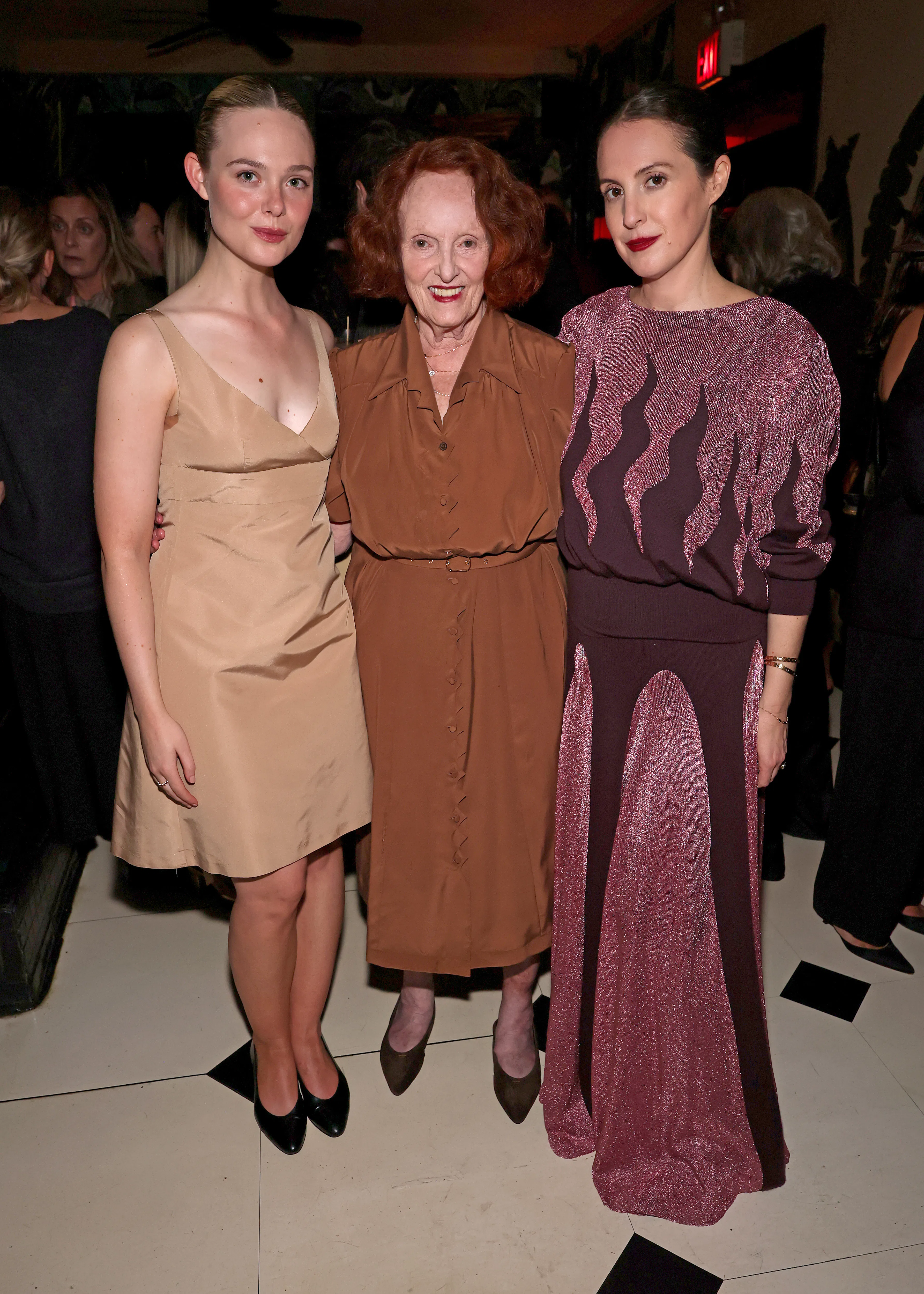 NEW YORK, NEW YORK - OCTOBER 13: (EDITOR’S NOTE: Image has been retouched.) (L-R) Elle Fanning, Grac...