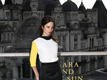 LONDON, ENGLAND - OCTOBER 14: Jenna Ortega and Sig attend the photocall for "Klara And The Sun" at T...