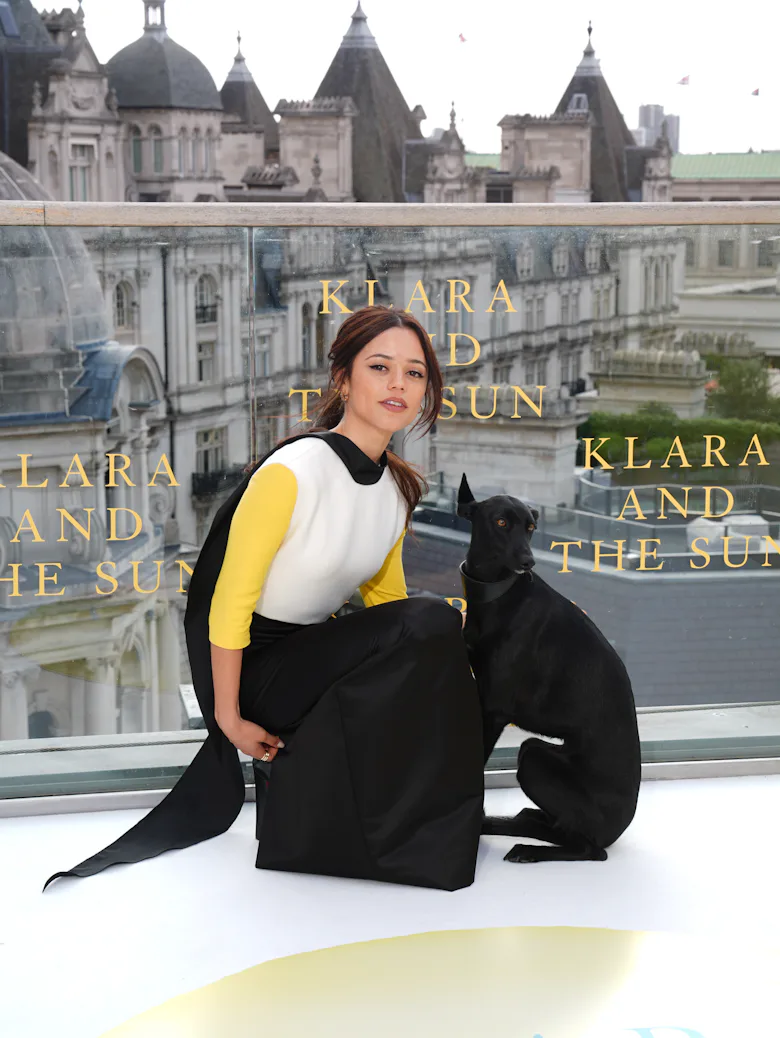 Jenna Ortega and her dog at the London photocall Jenna Ortega with her whippet at the Klara and the Sun photocall