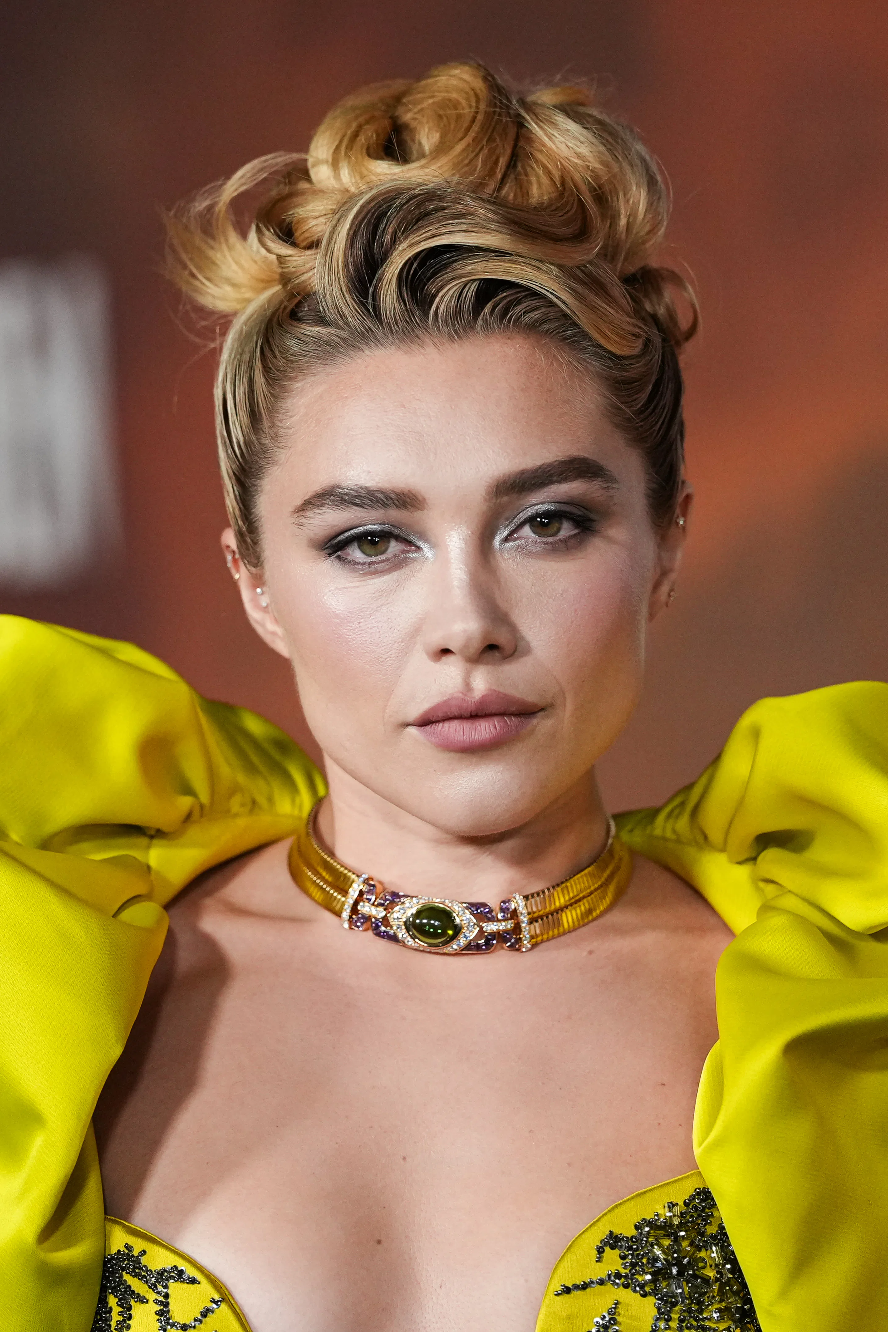 Florence Pugh with frosted silver eyeshadow at the NYC premiere of East of Eden
