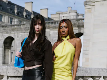 PARIS, FRANCE - OCTOBER 02: Megan Skiendiel and Lara Raj attend the Loewe Womenswear Spring/Summer 2...