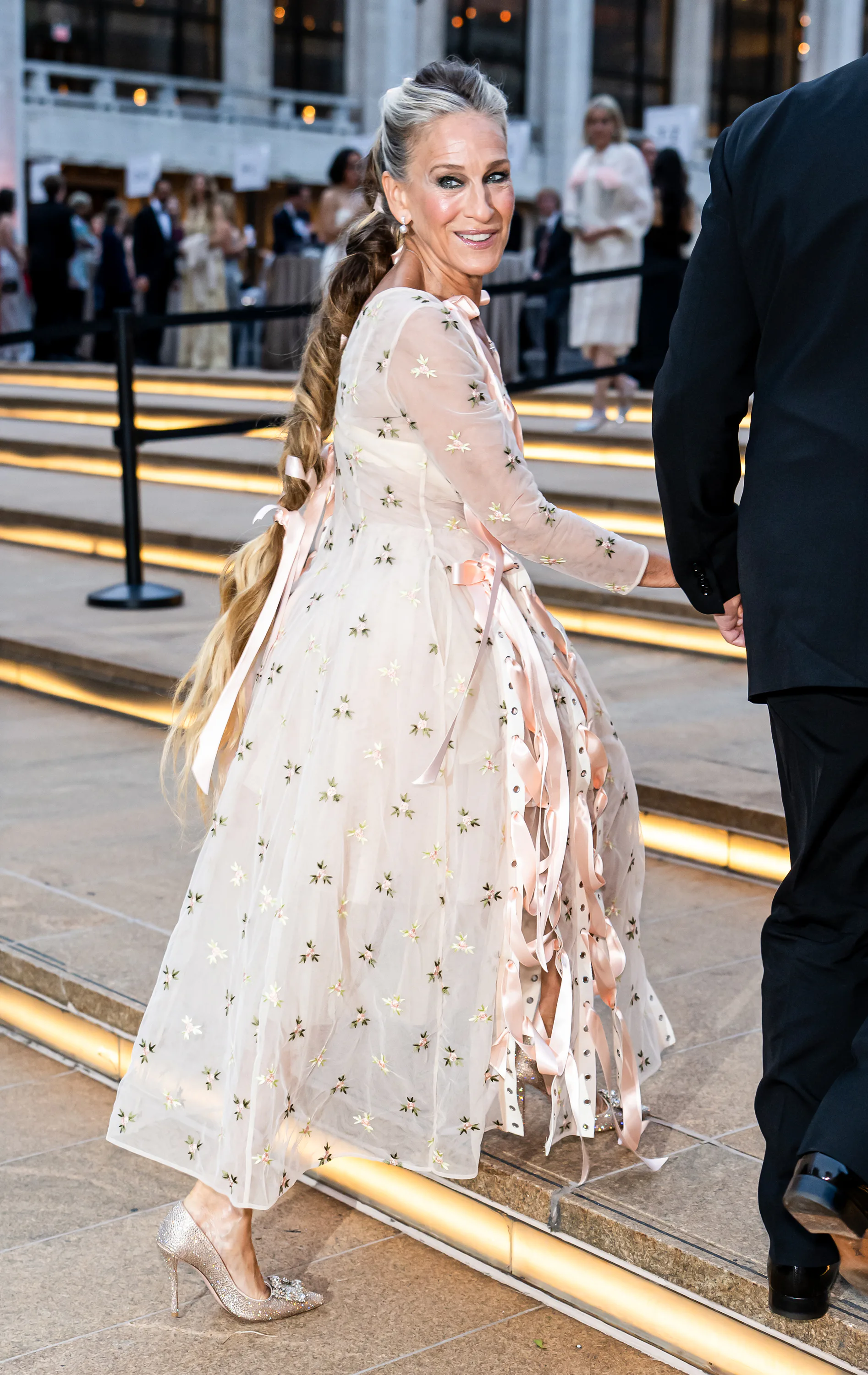 Sarah Jessica Parker Channels Carrie Bradshaw in a Sheer Ballgown