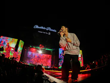 STRADBALLY, IRELAND - AUGUST 30: Grian Chatten of Fontaines D.C. performs at Electric Picnic 2026 at...