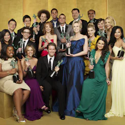(EXCLUSIVE, Premium Rates Apply) *Exclusive* The cast of "Glee" pose for a portrait at the TNT/TBS b...
