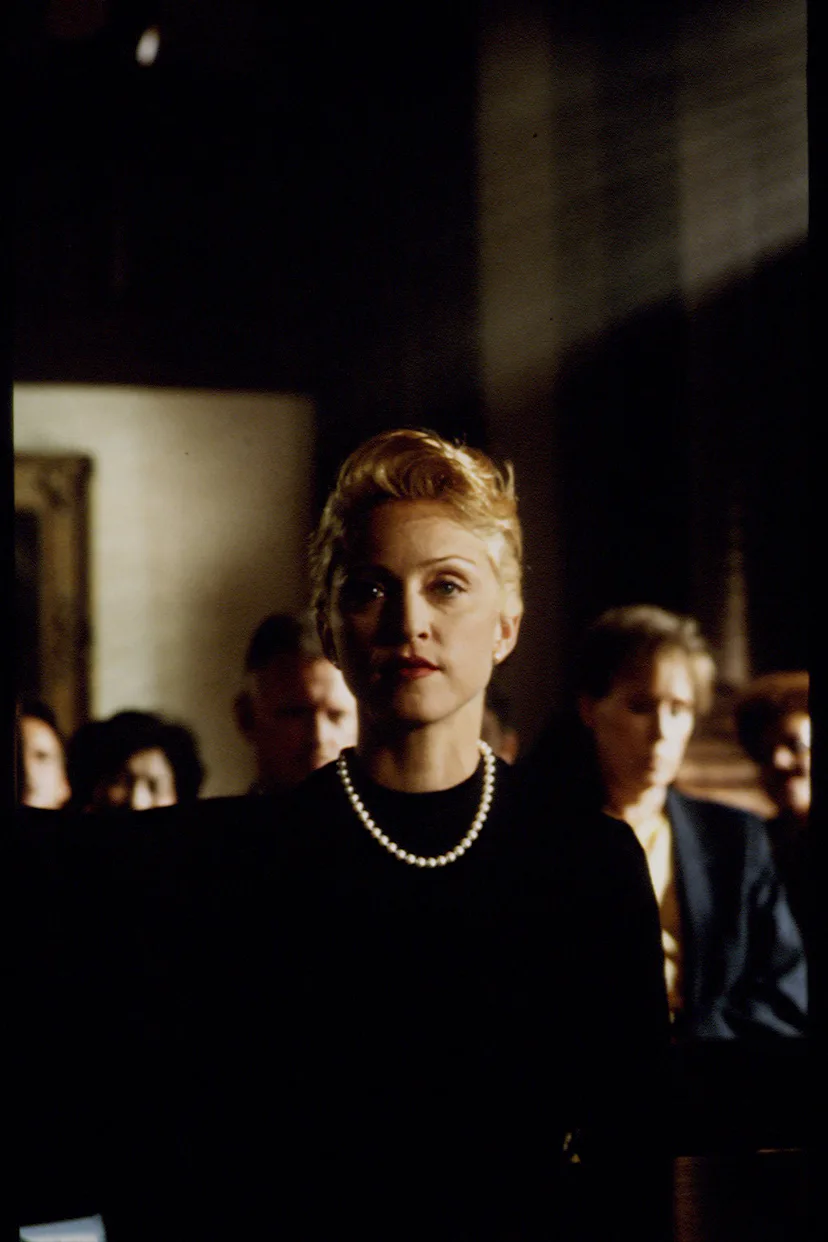 American singer, songwriter, producer and actress Madonna on the set of Body of Evidence directed by...
