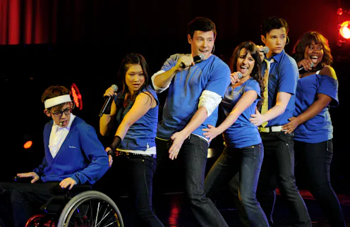 UNIVERSAL CITY, CA - MAY 20: (L-R) Actor/singers Kevin McHale, Jenna Ushkowitz, Cory Monteith, Lea ...