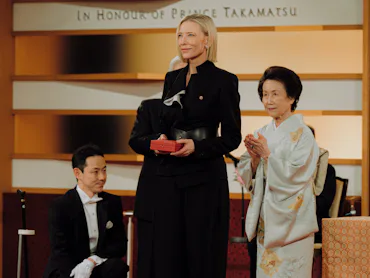 TOKYO, JAPAN - OCTOBER 28: Princess Hitachi (R) presents an award to Cate Blanchett during the 2026 ...