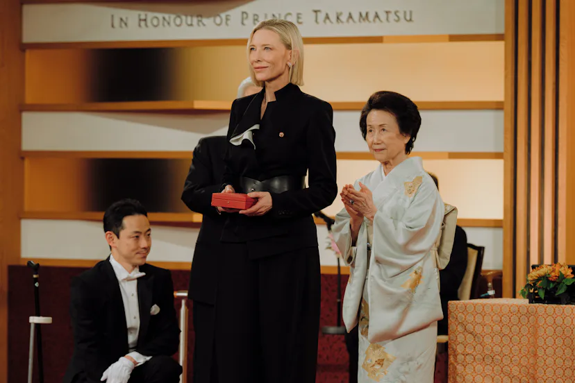 TOKYO, JAPAN - OCTOBER 28: Princess Hitachi (R) presents an award to Cate Blanchett during the 2026 ...