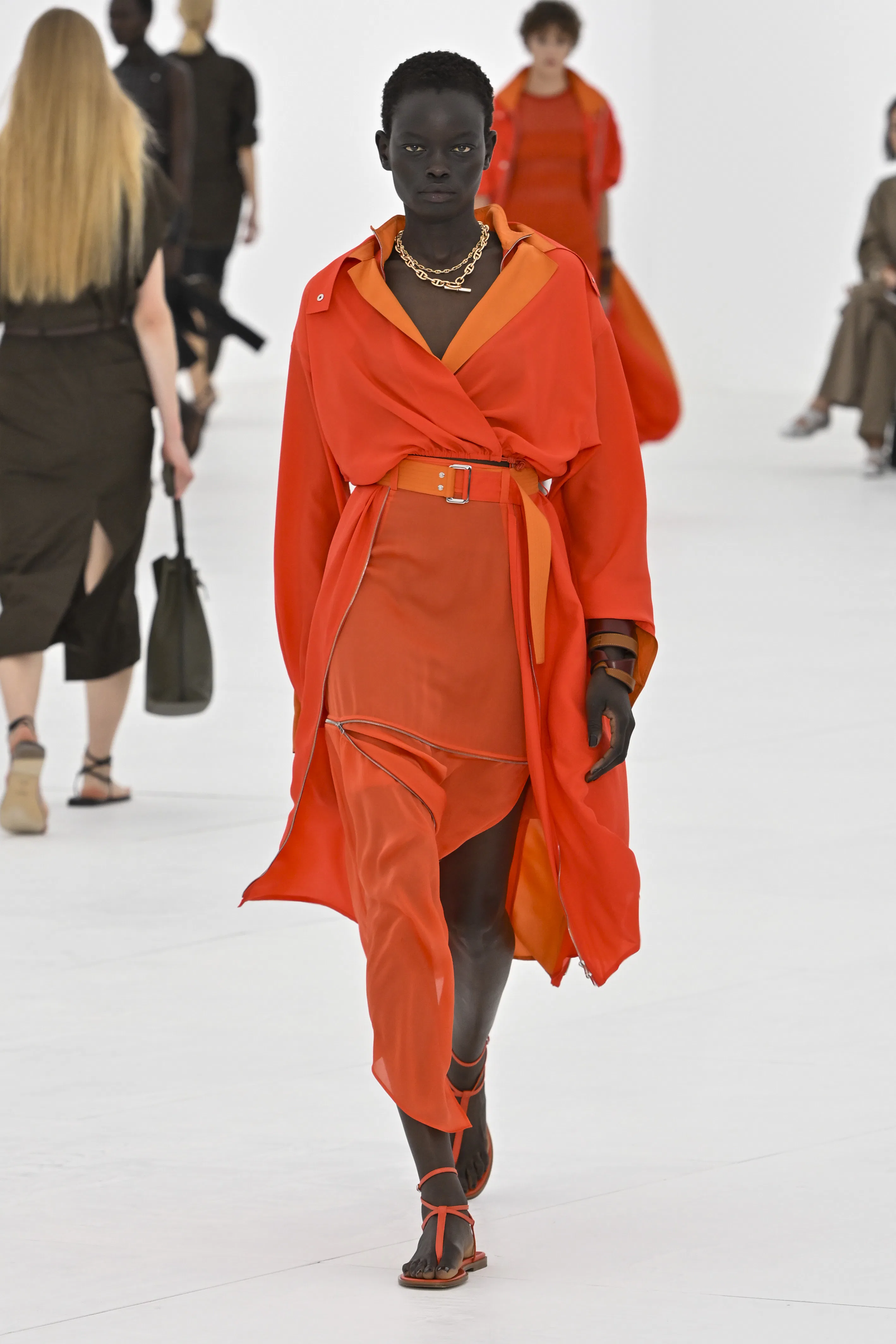 A model walks the runway during the Hermes Ready to Wear Spring/Summer 2027 fashion show 