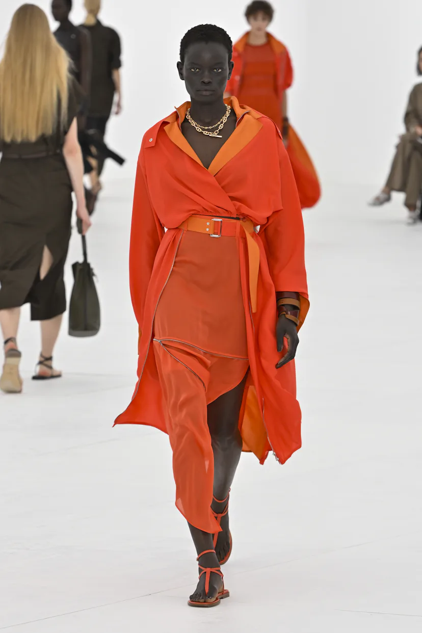 A model walks the runway during the Hermes Ready to Wear Spring/Summer 2027 fashion show