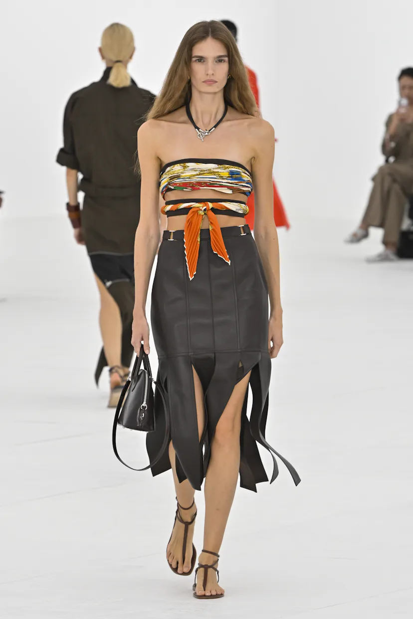 A model walks the runway during the Hermes Ready to Wear Spring/Summer 2027 fashion show