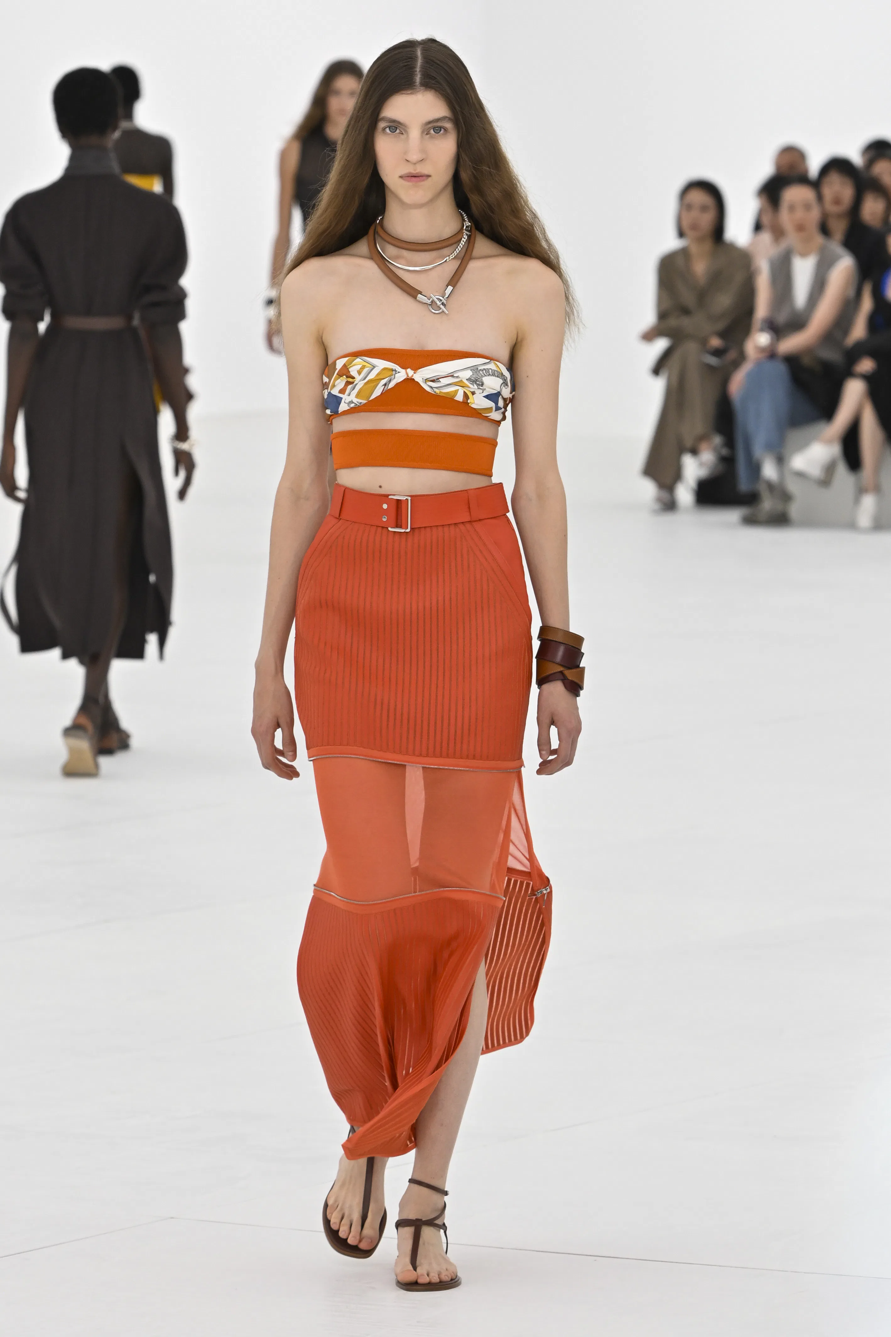 A model walks the runway during the Hermes Ready to Wear Spring/Summer 2027 fashion show