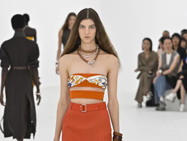 A model walks the runway during the Hermes Ready to Wear Spring/Summer 2027 fashion show