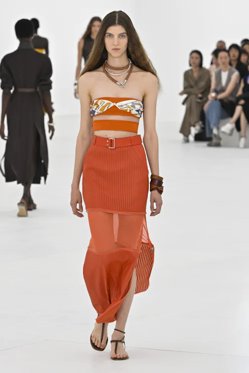 A model walks the runway during the Hermes Ready to Wear Spring/Summer 2027 fashion show