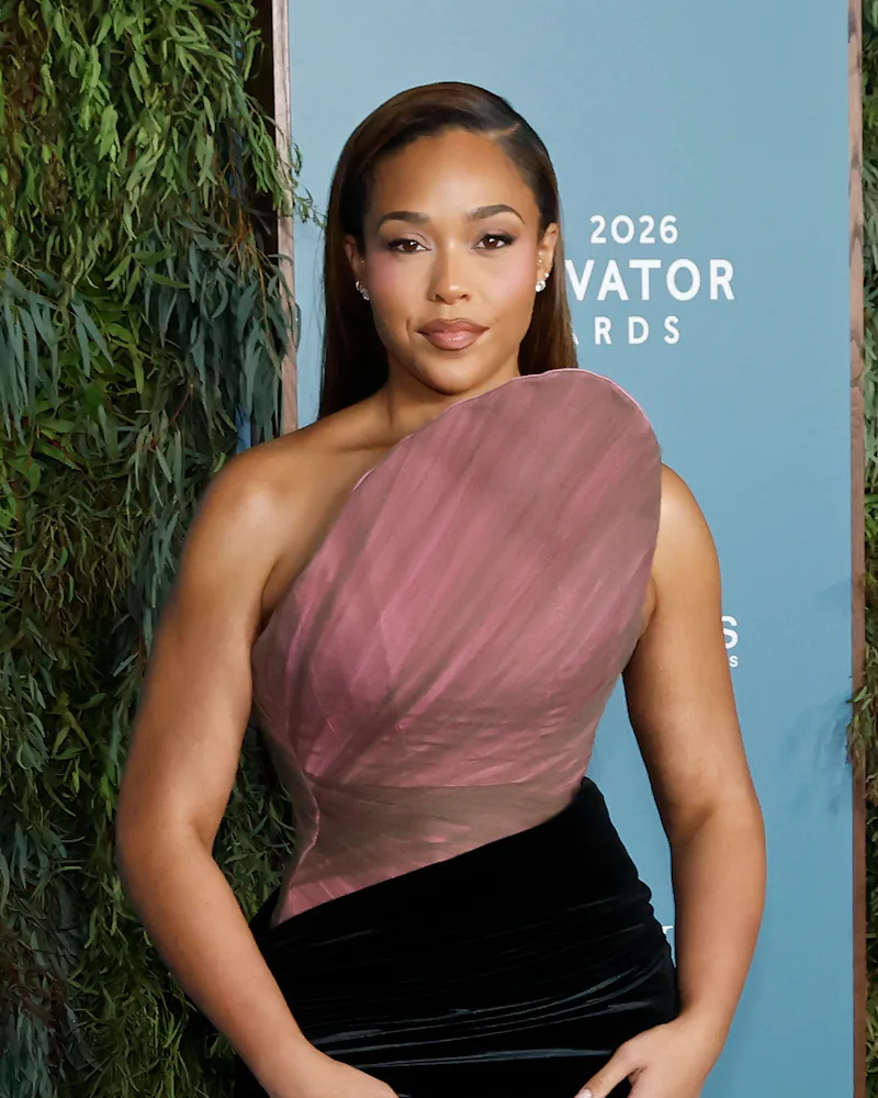 Jordyn Woods at the WSJ Magazine Innovator Awards with a gold french manicure