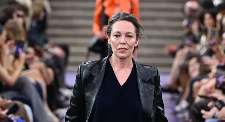 Actress Olivia Colman on the runway at the Miu Miu fashion show as part of Paris RTW Spring/Summer 2...