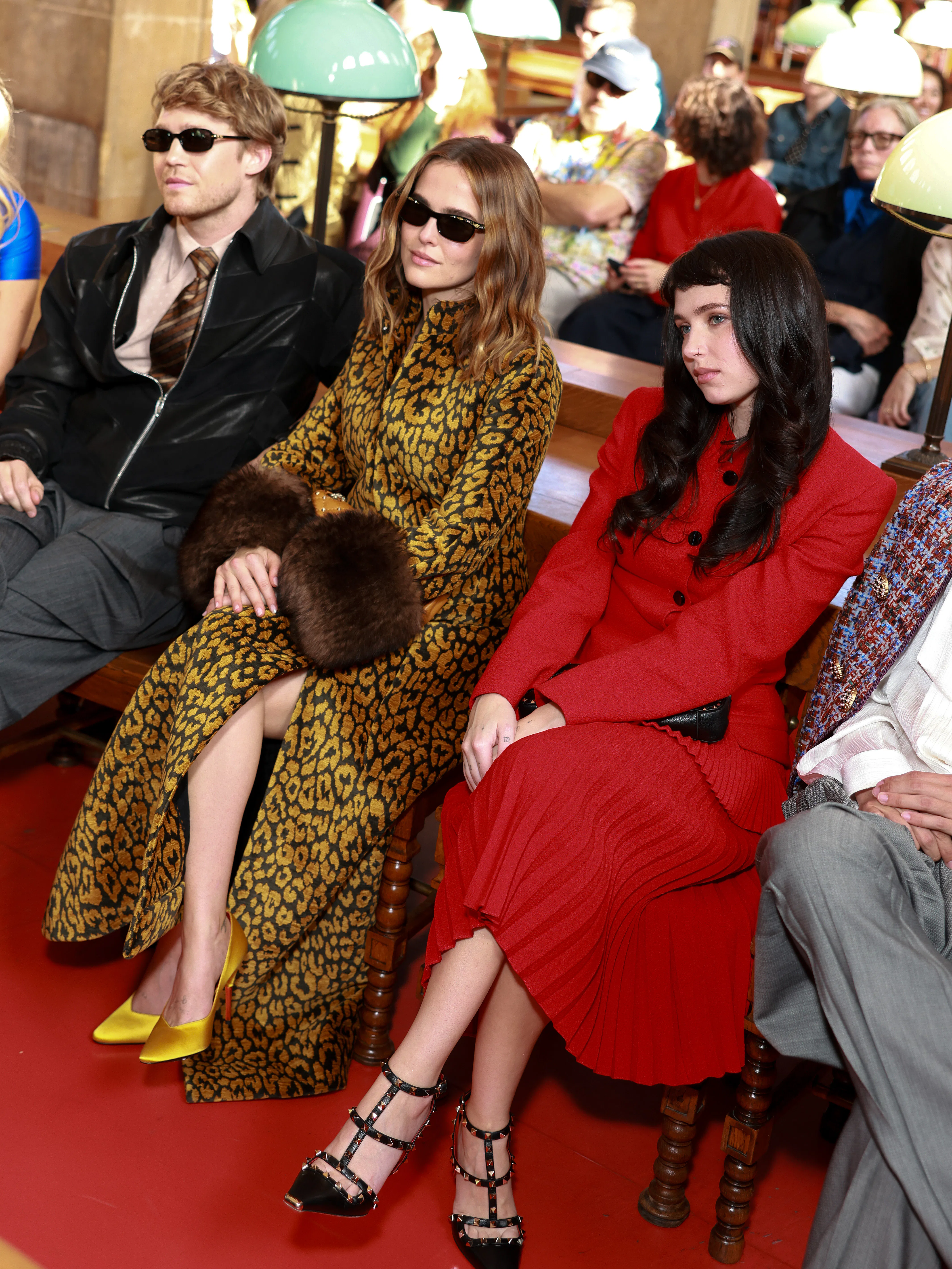 PARIS, FRANCE - OCTOBER 04: Joe Alwyn, Zoey Deutch and Clairo attend the Valentino "Antibiblioteca" ...