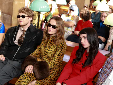 PARIS, FRANCE - OCTOBER 04: Joe Alwyn, Zoey Deutch and Clairo attend the Valentino "Antibiblioteca" ...