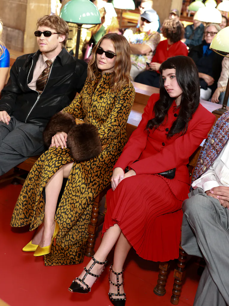 PARIS, FRANCE - OCTOBER 04: Joe Alwyn, Zoey Deutch and Clairo attend the Valentino "Antibiblioteca" ...