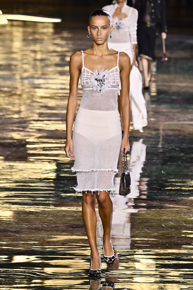 PARIS, FRANCE - OCTOBER 05: A model walks the runway during the Chanel Ready to Wear Spring/Summer 2...