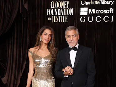 LONDON, ENGLAND - OCTOBER 09: Amal Clooney and George Clooney attend The Clooney Foundation For Just...