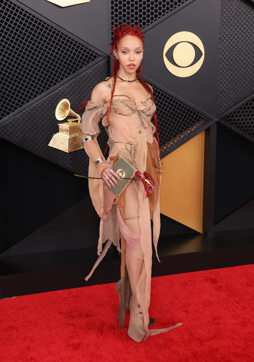 mesh dress grammy Miley Cyrus Wore a Gold Mesh Dress to the 2024 Grammys